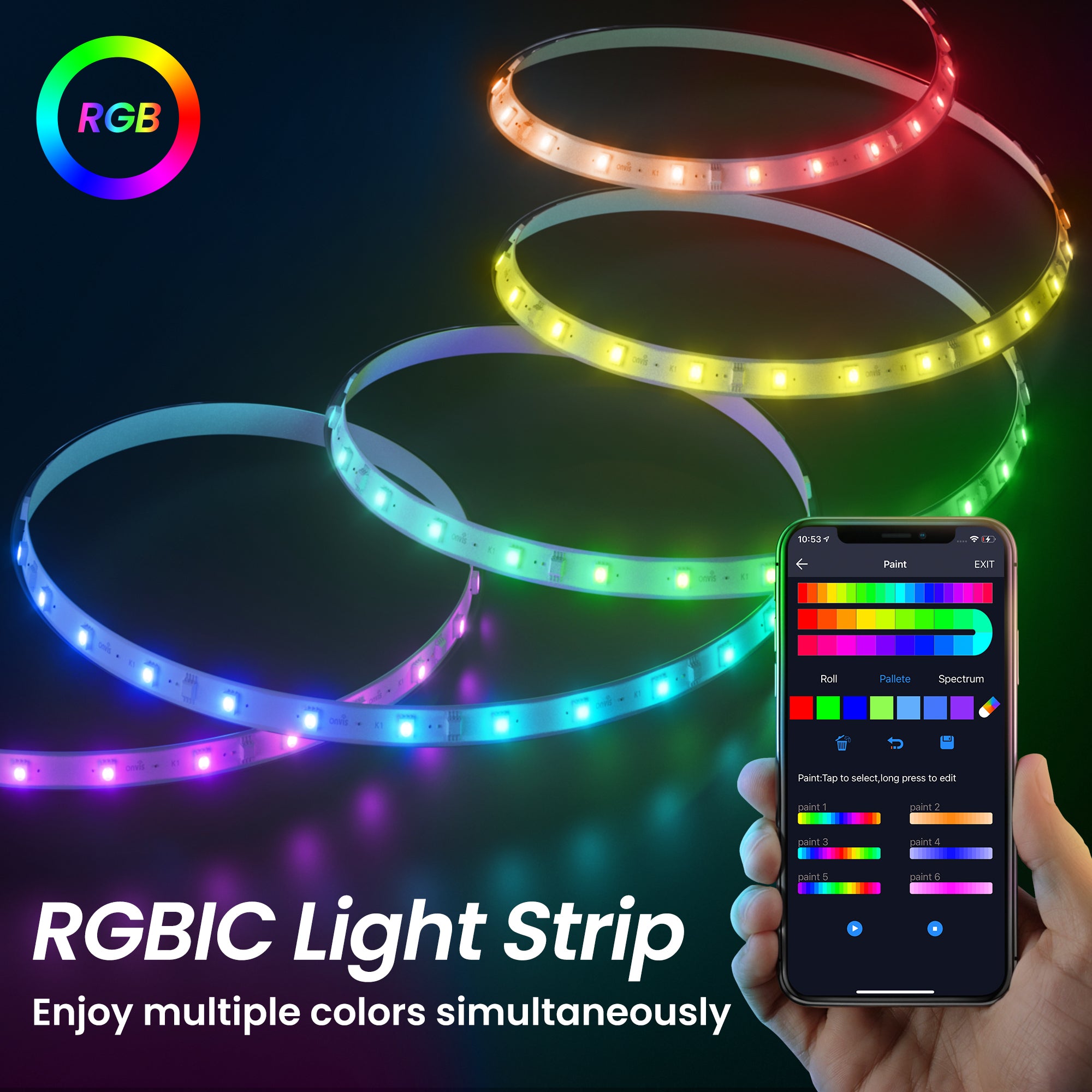 Økologi skildpadde indad Onvis Multicolor Smart RGBIC LED Light Strip Works with Apple HomeKit,